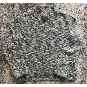 Vintage Talbots Wool Blend Knit Sweater Sz L Rainbow Confetti Mock Neck